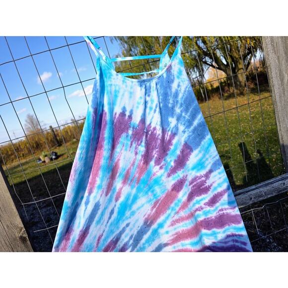 Aruba Blue Tie Dyed Boho Hippie Maxi Dress M - Picture 5 of 8